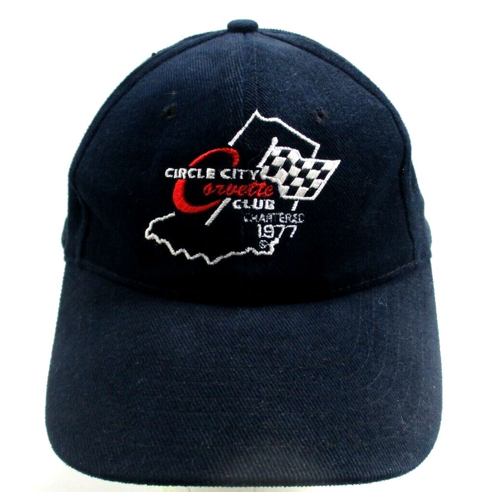 Vintage Circle City Corvette Club Indianapolis Indiana Strapback Black Hat Cap